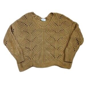 Ember Golden Brown Loose-Fit Slouchy V-Neck Pullover Lightweight Sweater Size M